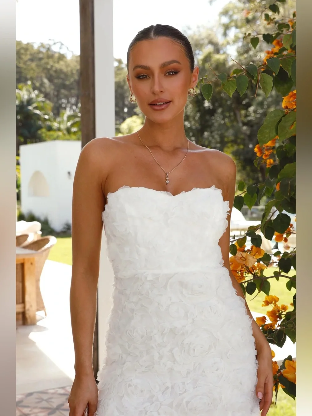 NWT Billy J Strapless White Floral Appliqué Midi Dress with Side Slit - US XS - Picture 3 of 11